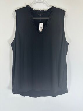 NWT Ann Taylor Factory Black V-Neck Ruffle Trim Sleeveless Blouse XL